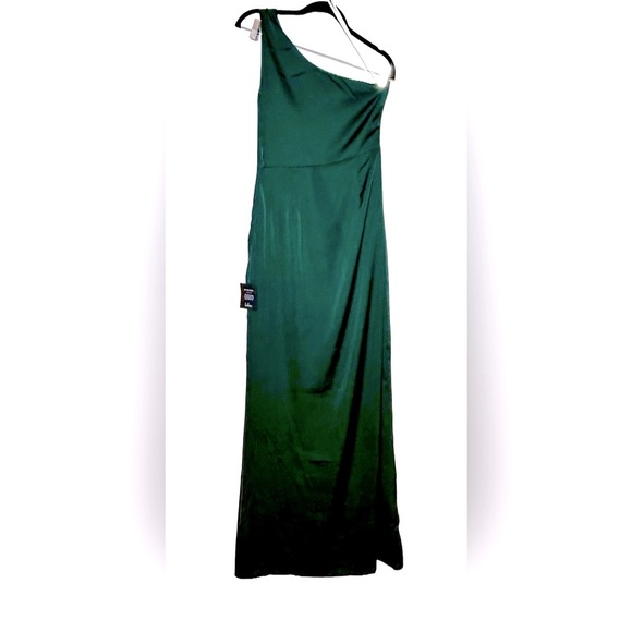 NWT Lulus Dreaming of Elegance Emerald Satin One-Shoulder Maxi Dress, Size Small - Picture 6 of 15